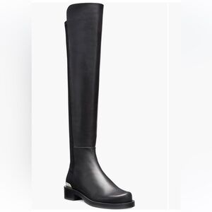 Stuart Weitzman Black Leather 5050 Bold Logo Over the Knee Boots 8 NWT